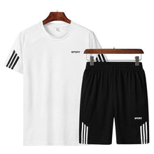 Load image into Gallery viewer, 2019 Men Casual Set Fashion 2 PCS Sweat Suit Striped Short Sleeve T-shirt Shorts Sets Male Sportswear Tracksuit Summer Sportsuit