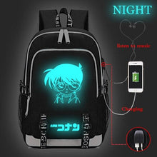 Load image into Gallery viewer, Japanese Cartoon Detective Conan Backpack Teenagers Student Schoolbags Children Luminous Travel Backpack USB Charging Backpack