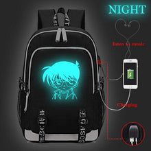 Load image into Gallery viewer, Japanese Cartoon Detective Conan Backpack Teenagers Student Schoolbags Children Luminous Travel Backpack USB Charging Backpack
