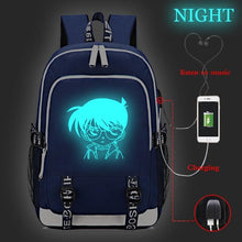 Load image into Gallery viewer, Japanese Cartoon Detective Conan Backpack Teenagers Student Schoolbags Children Luminous Travel Backpack USB Charging Backpack