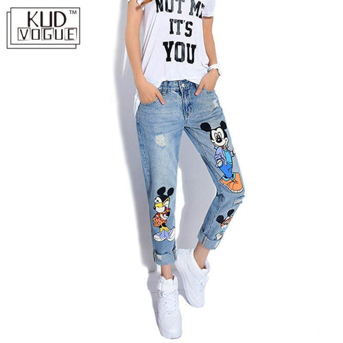 2020 Jeans Women Casual Denim High Waist Ankle-Length Boyfriend Pants Women Print Pants Casual Harem Pants Female Plus Size 5XL