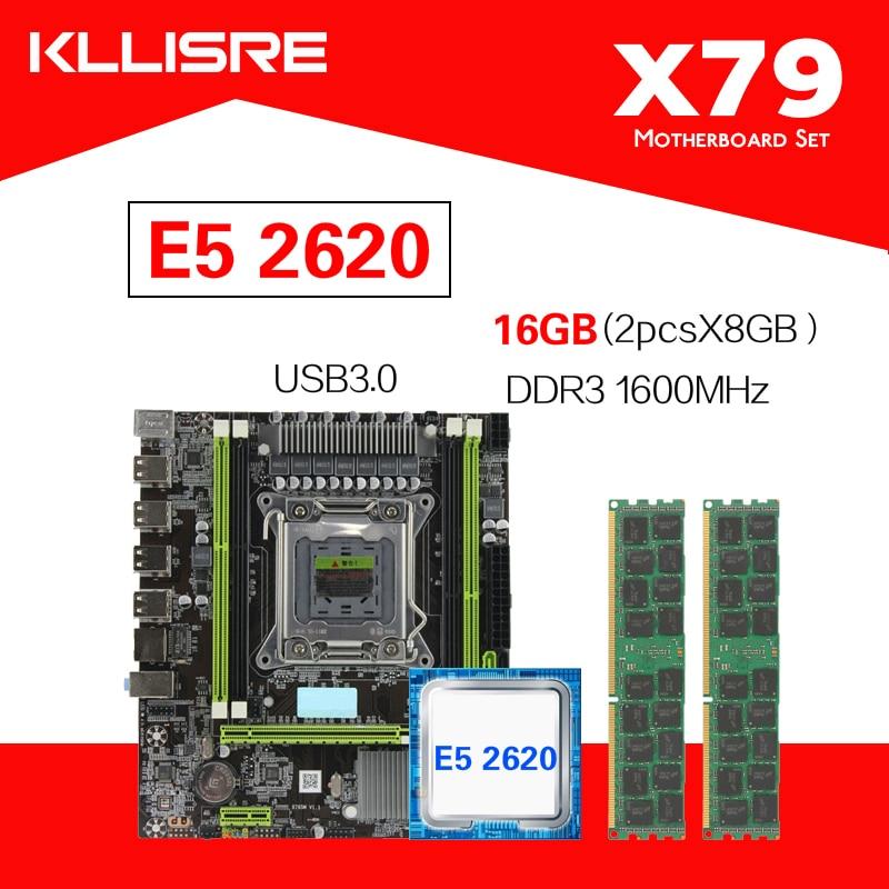 Kllisre X79 X79H motherboard set with LGA2011 Xeon E5 2620 CPU 2pcs  x 8GB =16GB