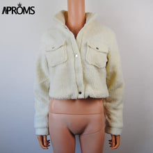 Load image into Gallery viewer, Aproms Elegant Solid Color Cropped Teddy Jacket Women Front Pockets Thick Warm Coat Autumn Winter Soft Short Jackets Female 2019

