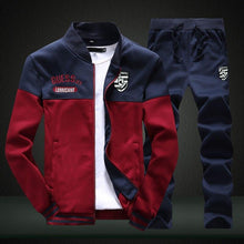 Load image into Gallery viewer, 2019 New Men Sets Fashion Sporting Suit Brand Patchwork Zipper Sweatshirt +Sweatpants Mens Clothing 2 Pieces Sets Slim Tracksuit
