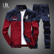 Load image into Gallery viewer, 2019 New Men Sets Fashion Sporting Suit Brand Patchwork Zipper Sweatshirt +Sweatpants Mens Clothing 2 Pieces Sets Slim Tracksuit
