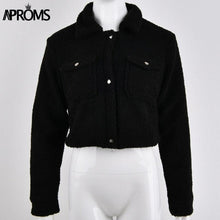 Load image into Gallery viewer, Aproms Elegant Solid Color Cropped Teddy Jacket Women Front Pockets Thick Warm Coat Autumn Winter Soft Short Jackets Female 2019
