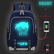 Load image into Gallery viewer, Japanese Cartoon Detective Conan Backpack Teenagers Student Schoolbags Children Luminous Travel Backpack USB Charging Backpack
