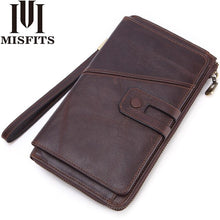 Load image into Gallery viewer, MISFITS Men Clutch Wallet Genuine Cow Leather Casual Long Wallet Brand Luxury Zipper Purses Card Holder For Male Phone Pocket
