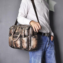 Load image into Gallery viewer, Men Real Leather Antique Large Capacity Travel Briefcase Business 15.6" Laptop Case Attache Messenger Bag Portfolio 3061-b
